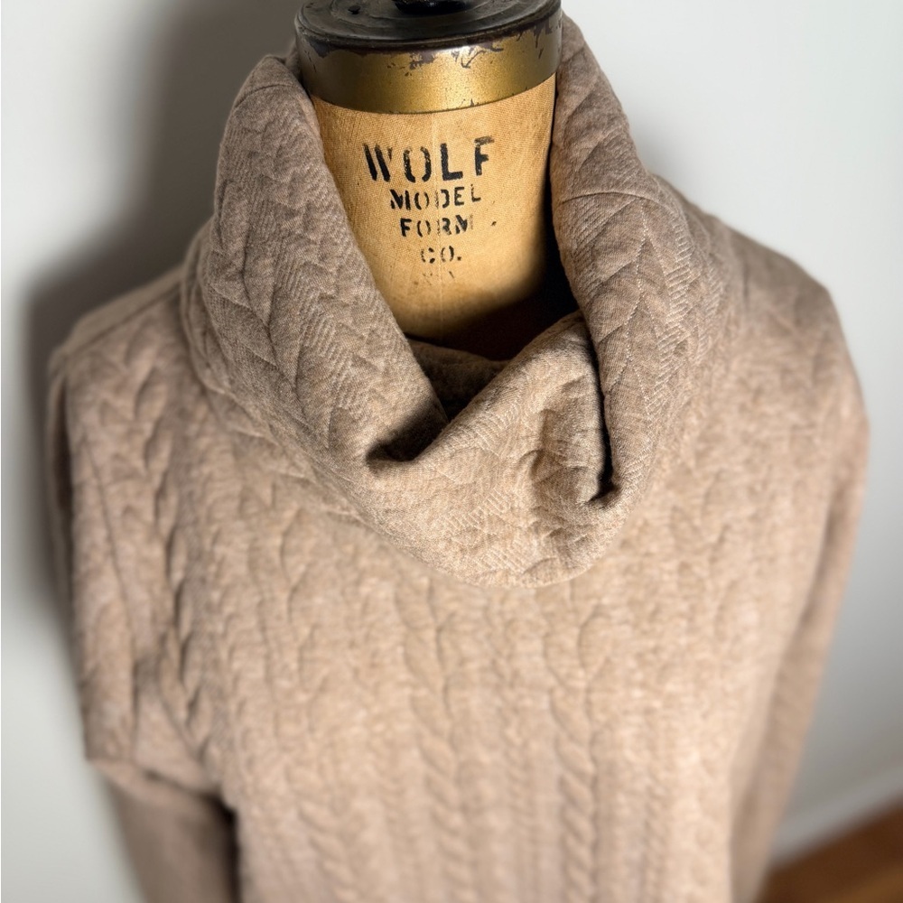 J. Crew tan women’s pullover cowl neck cable knit design large - Picture 2 of 8